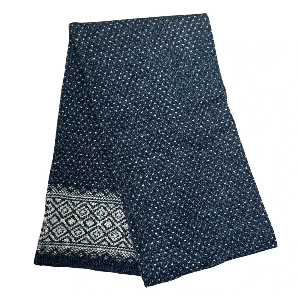 NWT J Crew Scarf Double Layer Navy Blue Fair Isle Classic Core Capsule Wardrobe